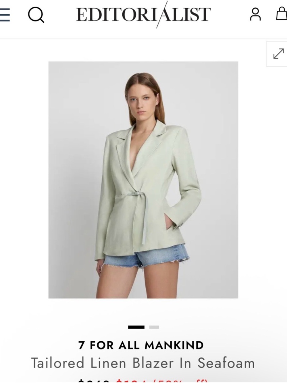 7 For All Mankind Seafoam Tailored Linen Blazer with Self-Tie